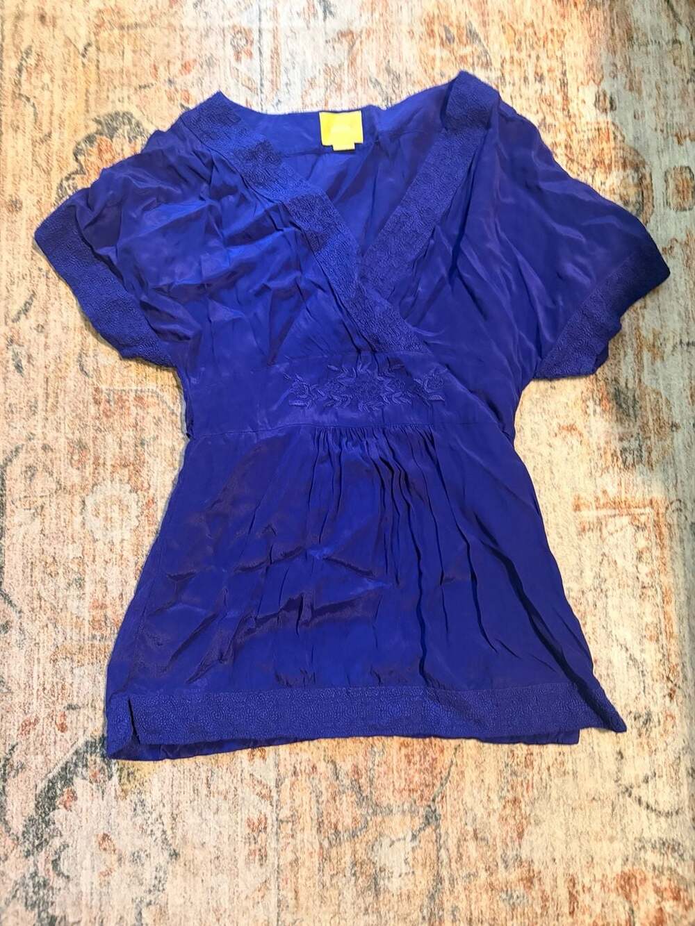 Anthropologie Maeve Adana Kimono Top Size 2 Royal Blue Viscose V-Neck Tunic